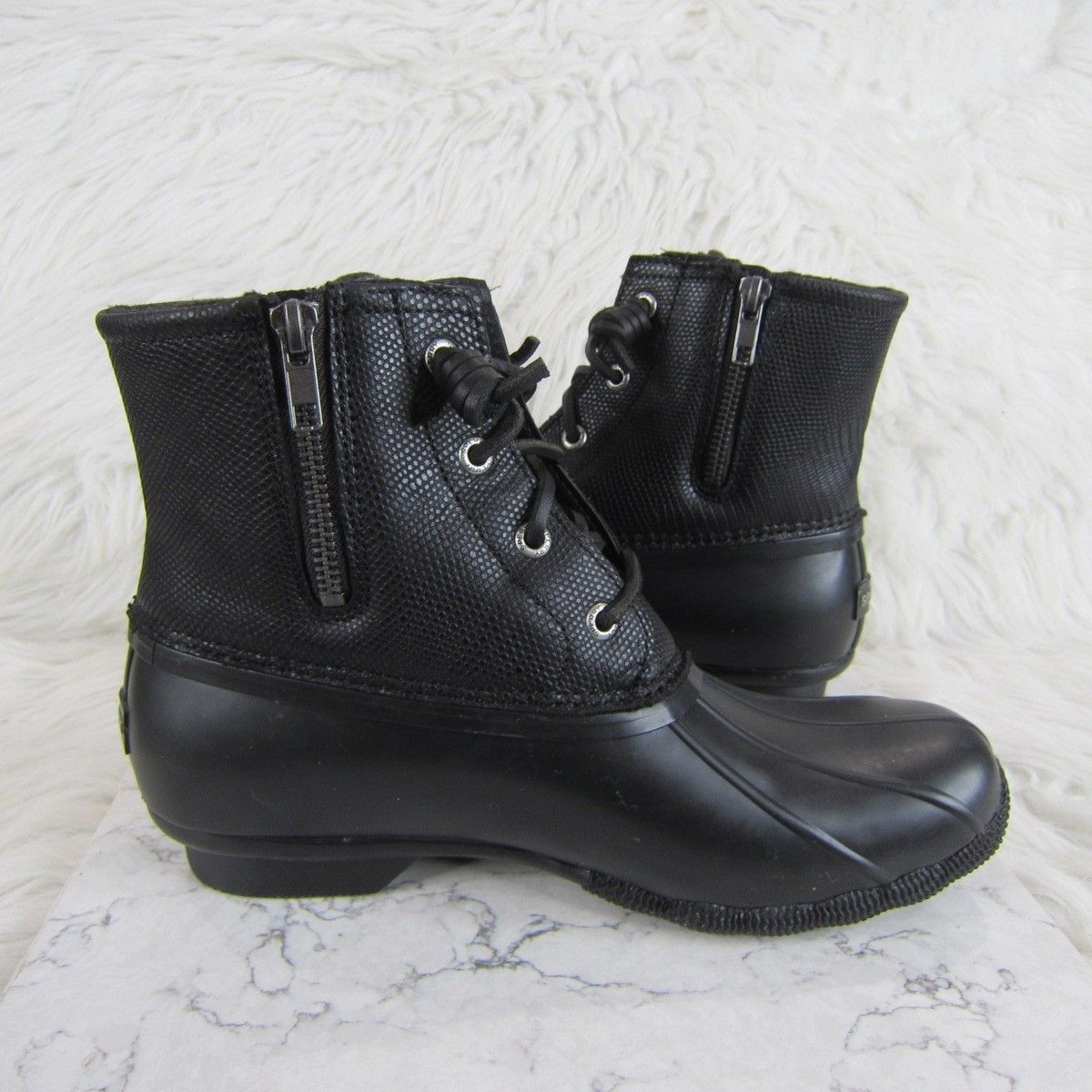 Sperry Women's Size 8 Black Saltwater Serpent Leather Top-Sider Duck Boots — image 6 of 8